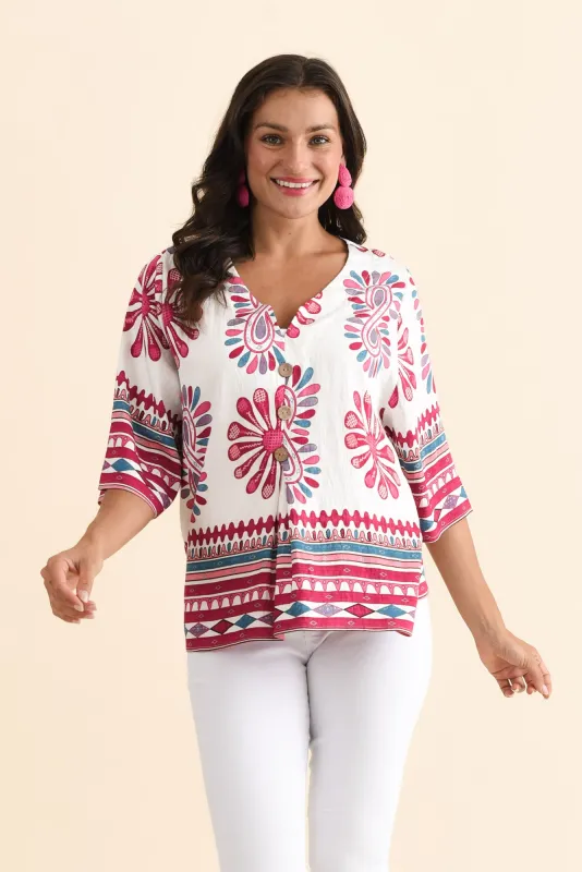 Grecia Pink Mosaic Button Top sold by Blue Bungalow