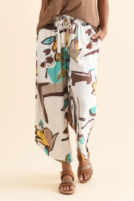 Scotty White Abstract Linen Cotton Pants sold by Blue Bungalow