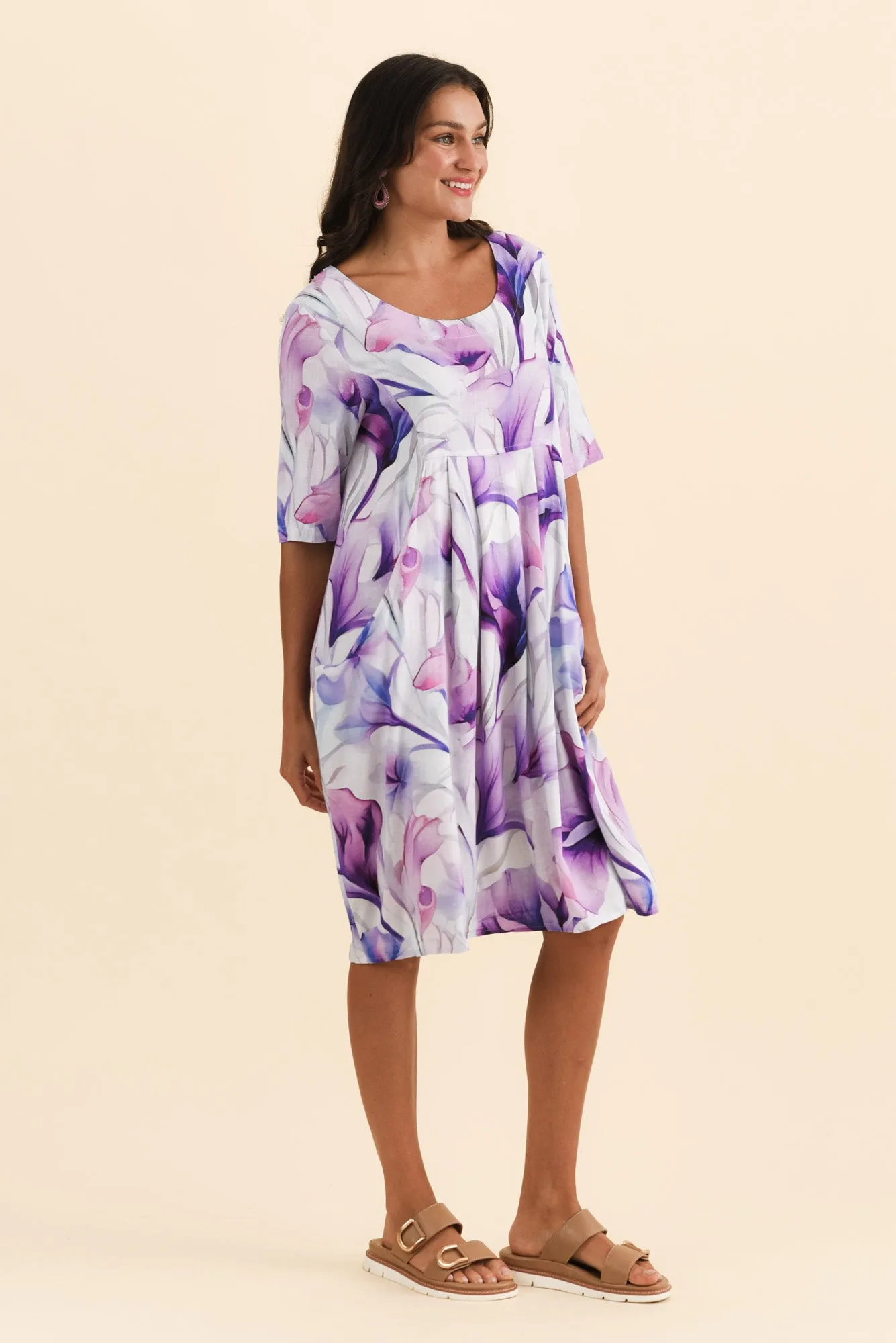 Myley Purple Watercolour Linen Cotton Dress sold by Blue Bungalow product image thumbnail 3