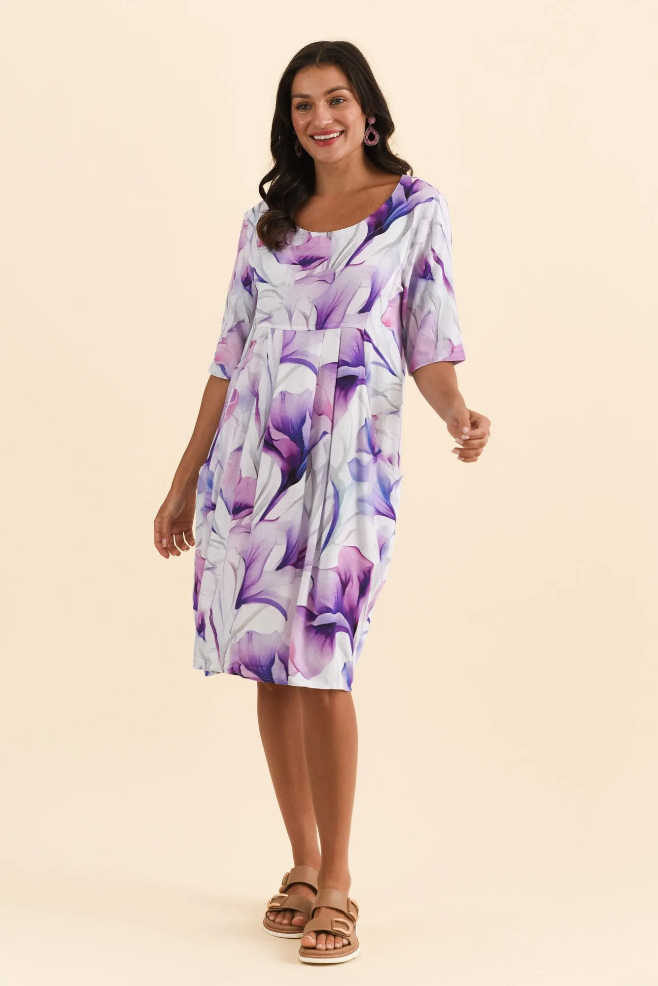 Myley Purple Watercolour Linen Cotton Dress sold by Blue Bungalow