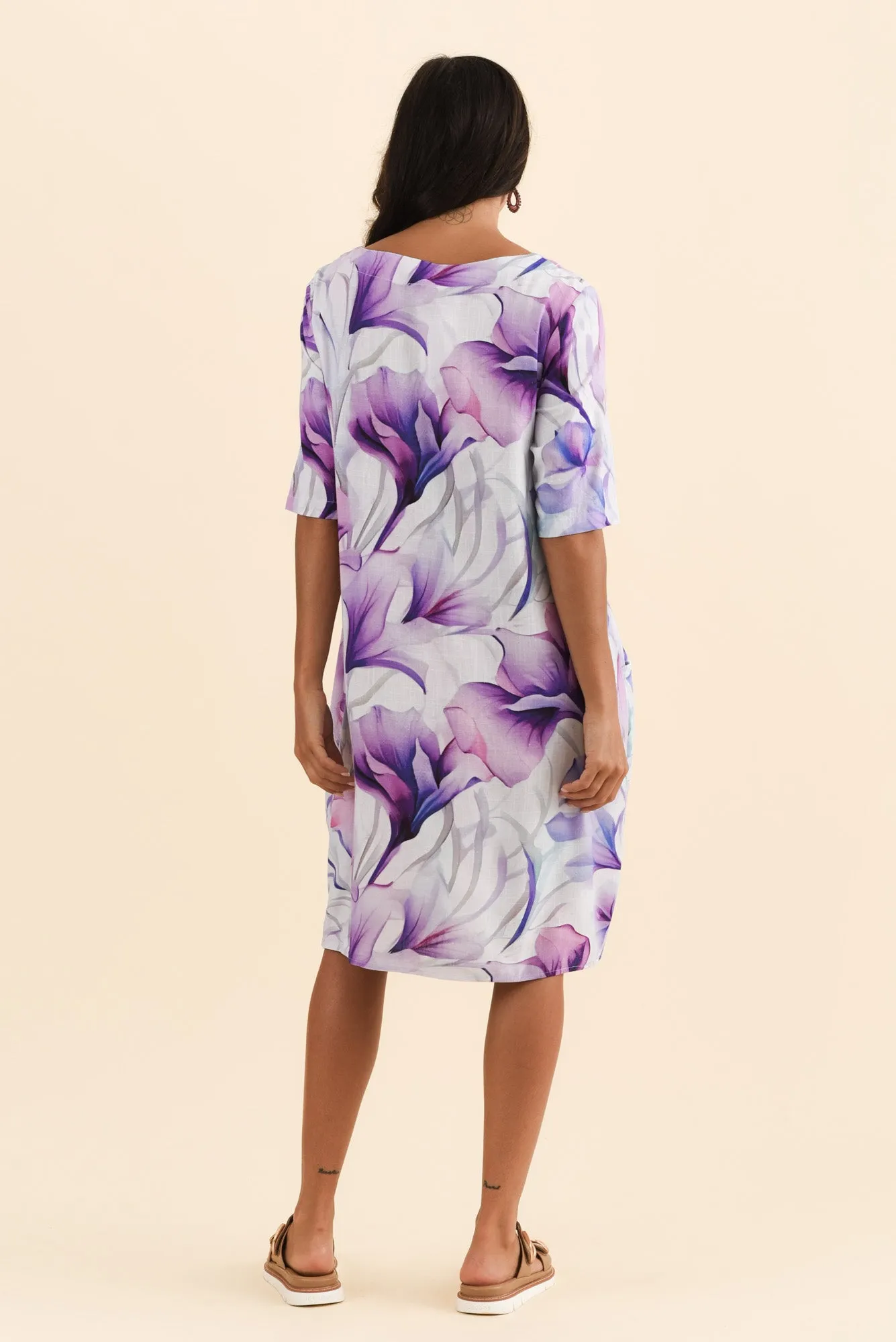 Myley Purple Watercolour Linen Cotton Dress sold by Blue Bungalow product image thumbnail 4