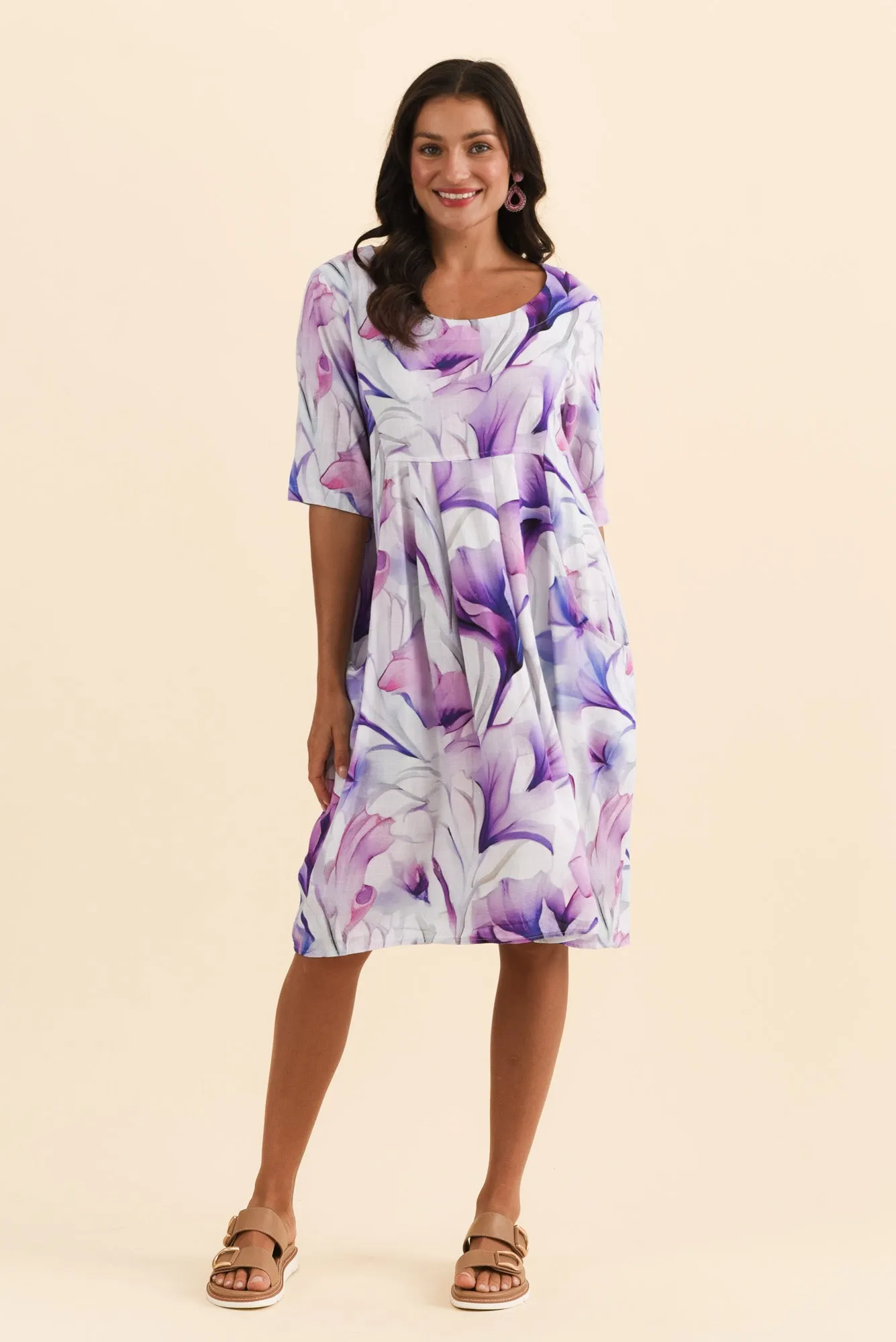 Myley Purple Watercolour Linen Cotton Dress sold by Blue Bungalow product image thumbnail 2