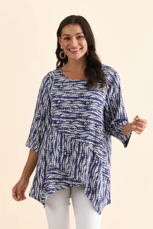 Anya Blue Wave Linen Cotton Top sold by Blue Bungalow