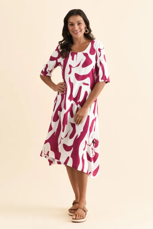 Hailee Pink Swirl Linen Cotton Dress sold by Blue Bungalow