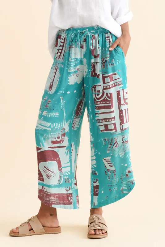 Scotty Blue Abstract Linen Cotton Pants sold by Blue Bungalow