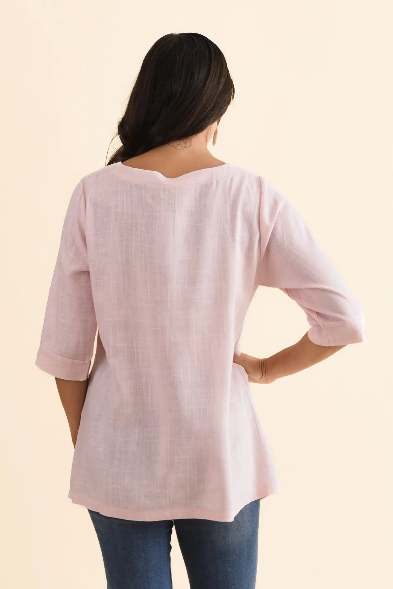 Anya Light Pink Linen Cotton Top sold by Blue Bungalow product image thumbnail 4