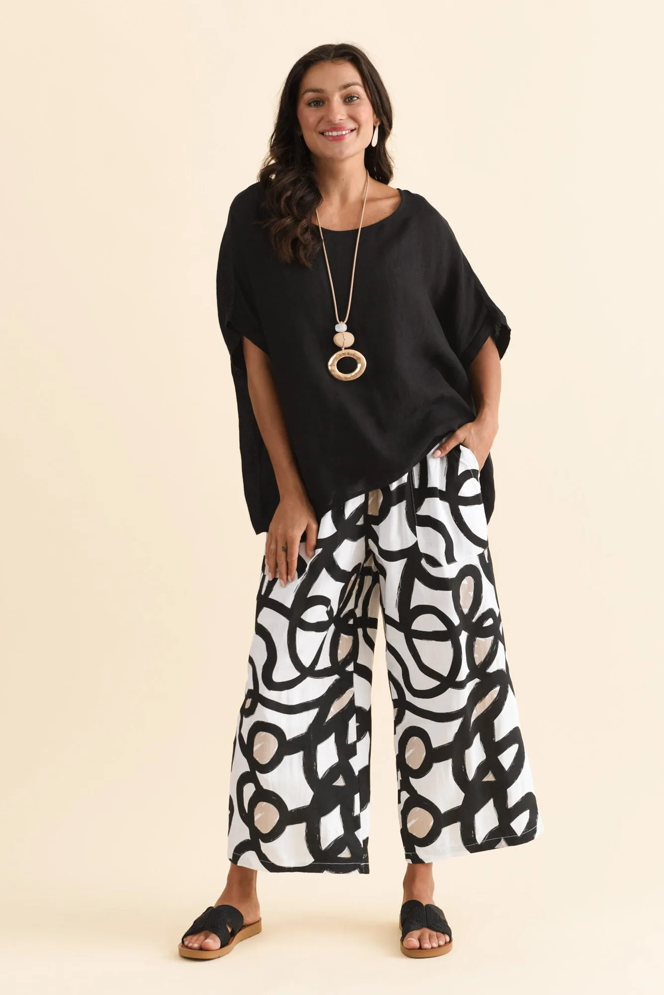 Minnelli Black Swirl Linen Cotton Pants sold by Blue Bungalow product image thumbnail 2