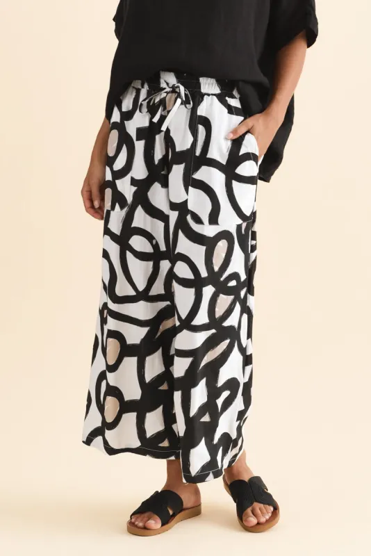 Minnelli Black Swirl Linen Cotton Pants sold by Blue Bungalow