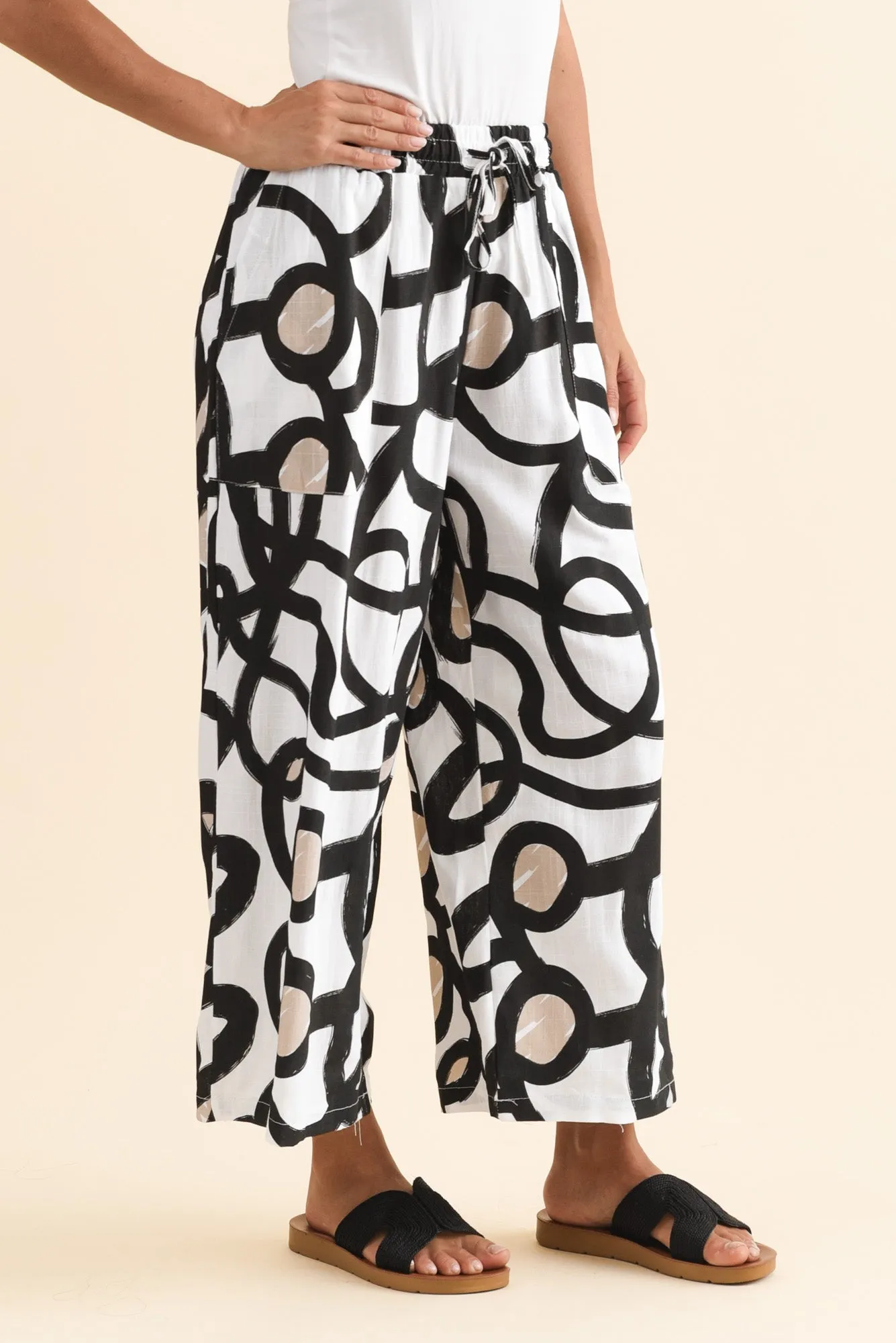 Minnelli Black Swirl Linen Cotton Pants sold by Blue Bungalow product image thumbnail 3