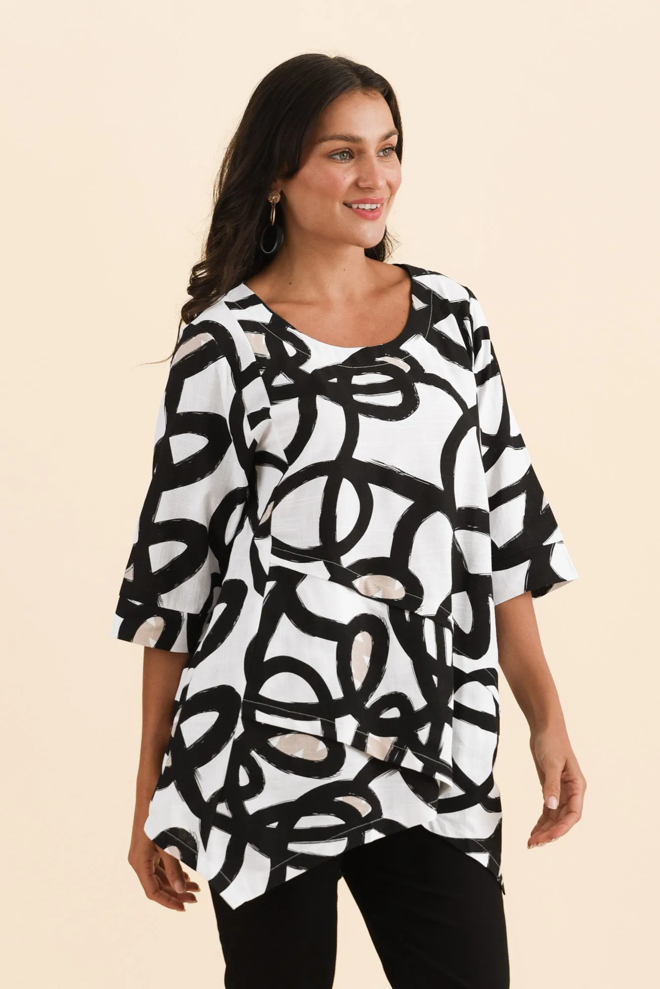 Anya Black Swirl Linen Cotton Top sold by Blue Bungalow product image thumbnail 3