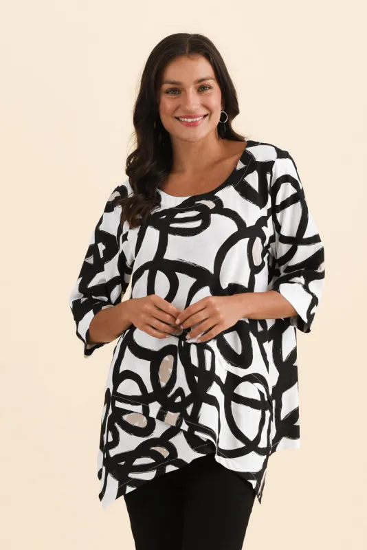 Anya Black Swirl Linen Cotton Top sold by Blue Bungalow