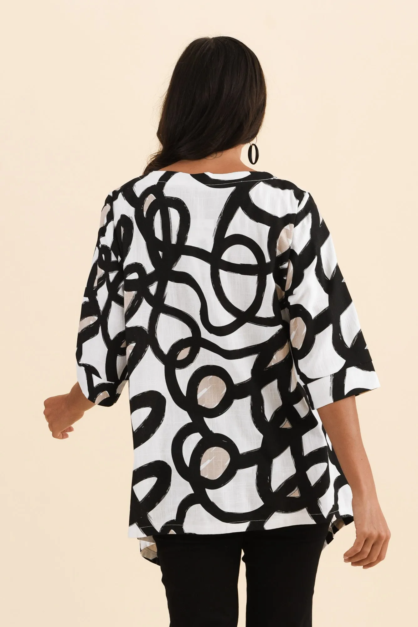 Anya Black Swirl Linen Cotton Top sold by Blue Bungalow product image thumbnail 4