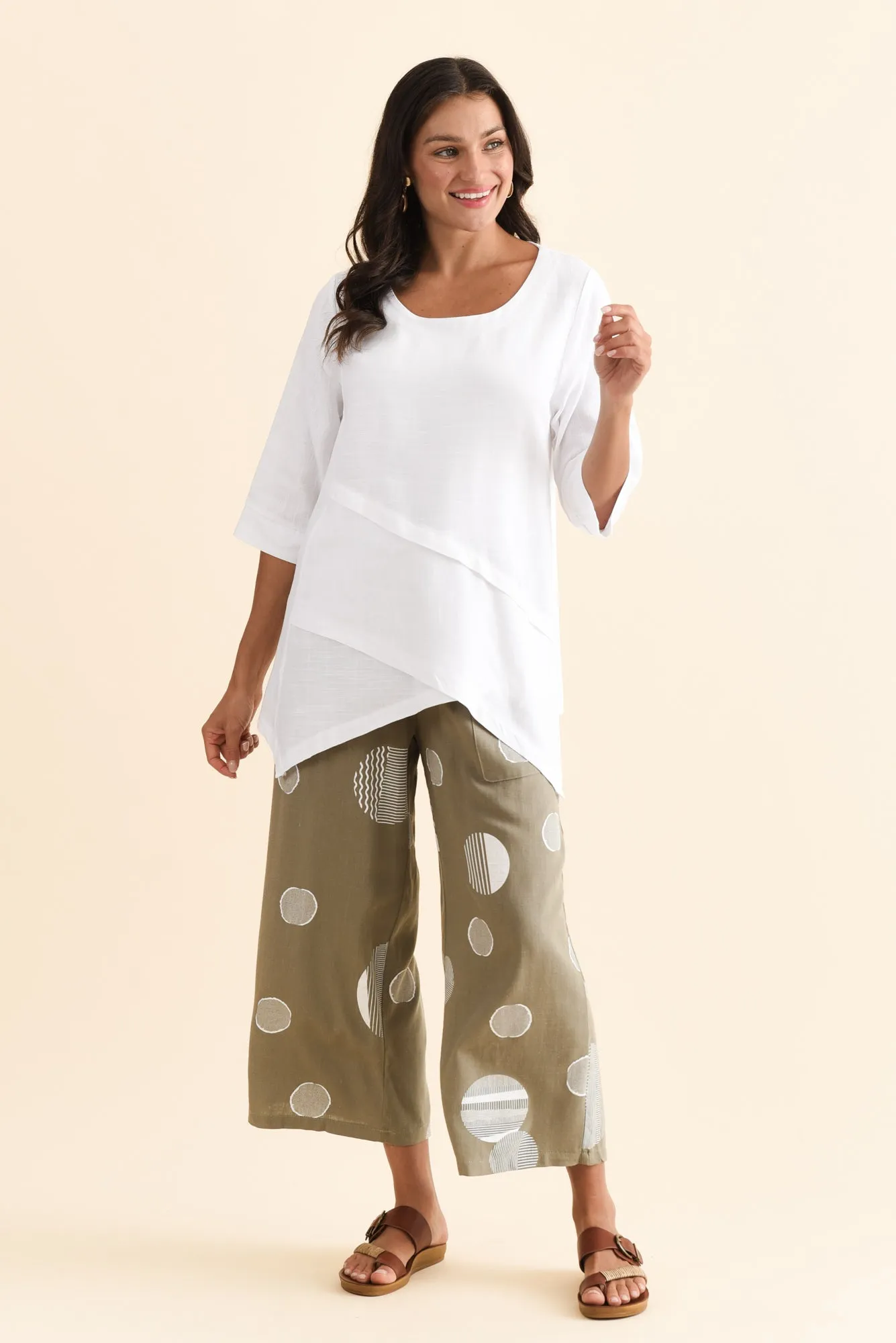 Minnelli Olive Spot Linen Cotton Pants sold by Blue Bungalow product image thumbnail 2