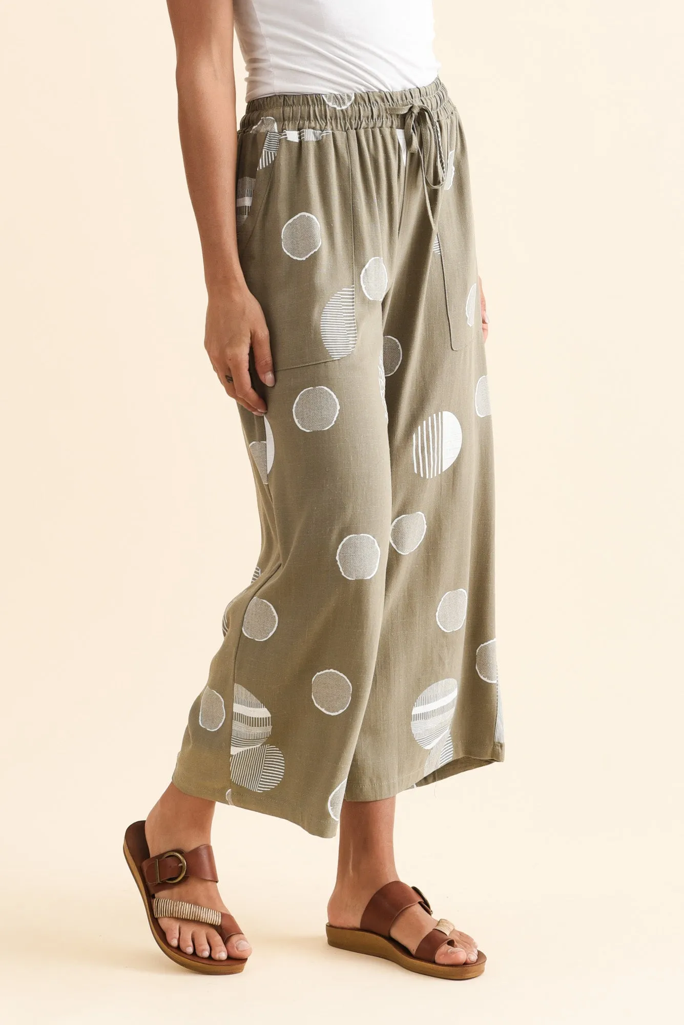 Minnelli Olive Spot Linen Cotton Pants sold by Blue Bungalow product image thumbnail 3