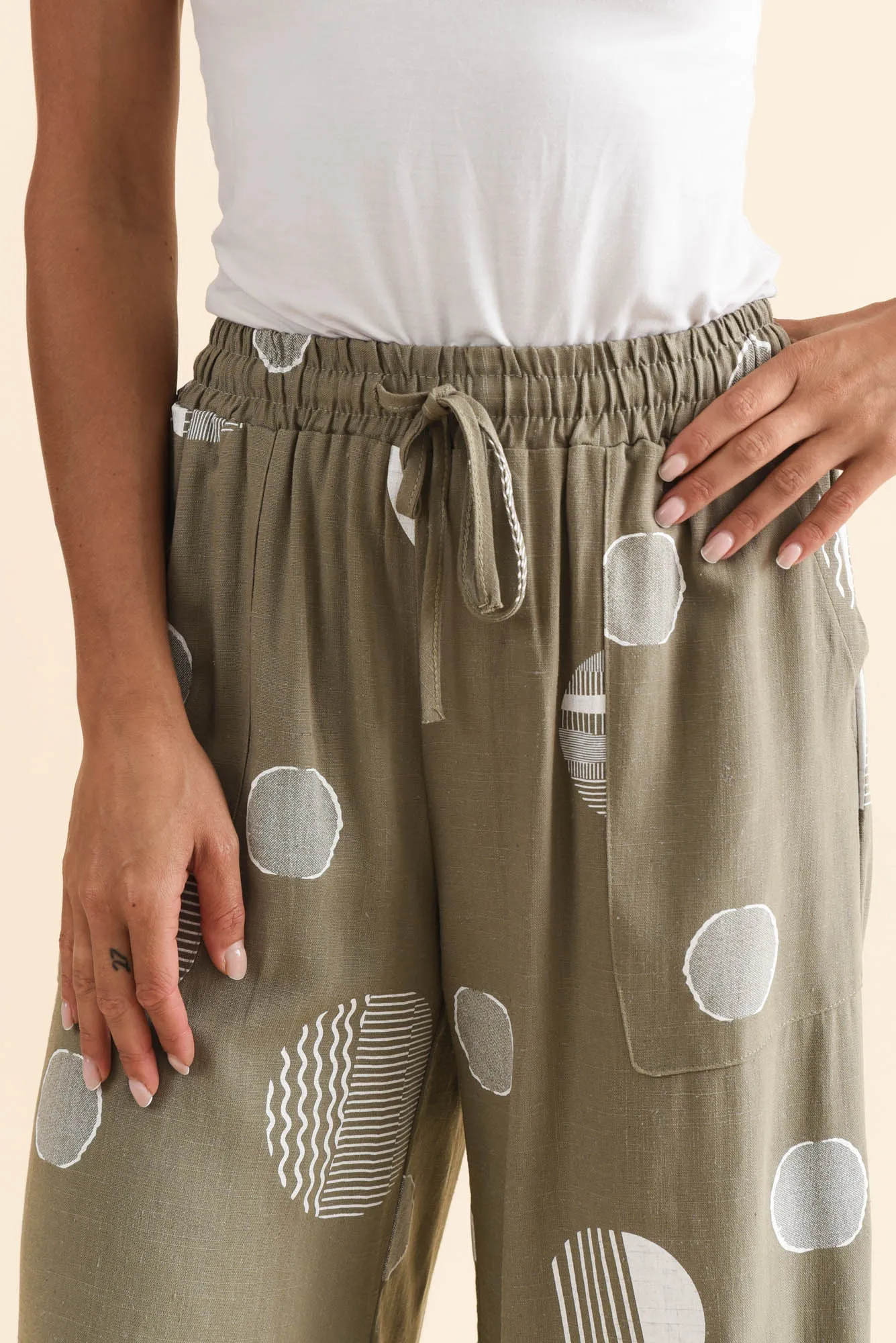Minnelli Olive Spot Linen Cotton Pants sold by Blue Bungalow product image thumbnail 5