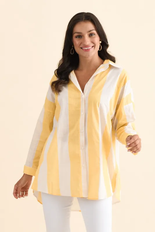 Gena Yellow Stripe Cotton Shirt sold by Blue Bungalow