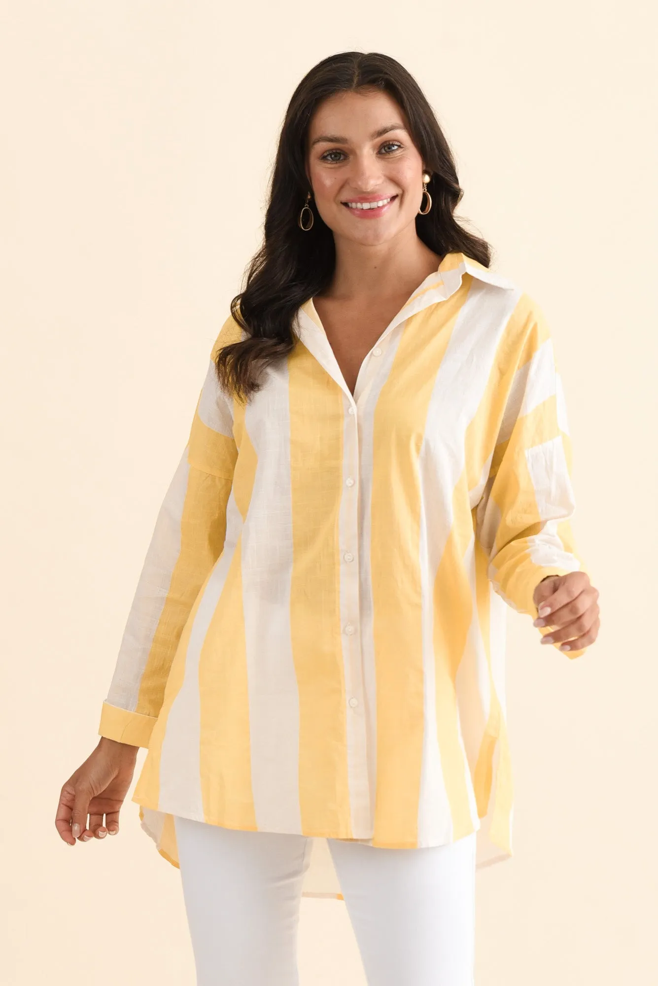 Gena Yellow Stripe Cotton Shirt sold by Blue Bungalow