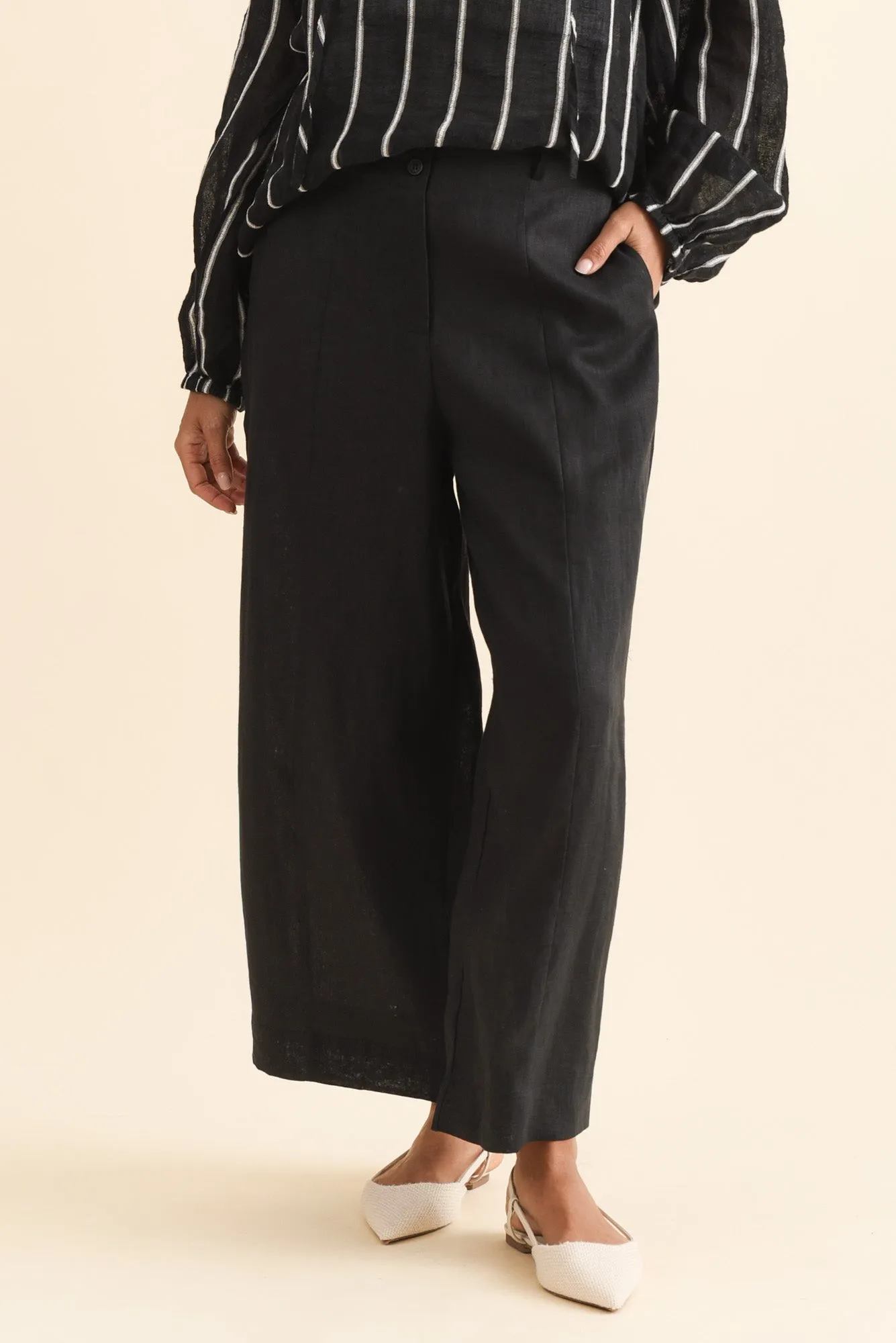 Keegan Black Linen Pocket Pants sold by Blue Bungalow