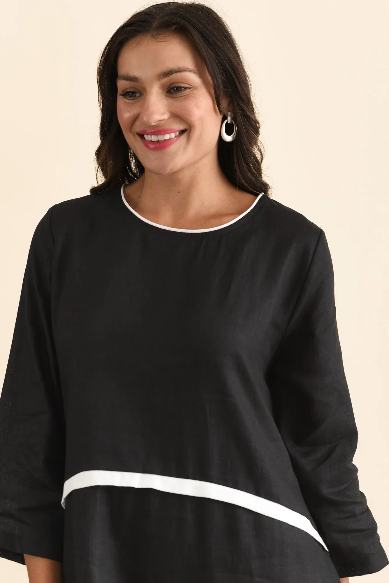 Mariam Black Contrast Linen Dress sold by Blue Bungalow product image thumbnail 5