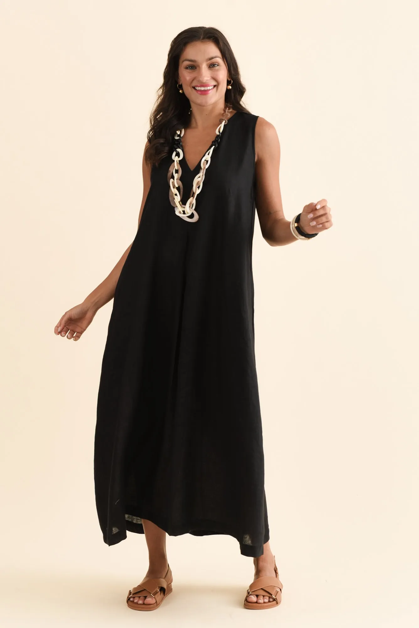 Phoebe Black Linen Midi Dress sold by Blue Bungalow product image thumbnail 2