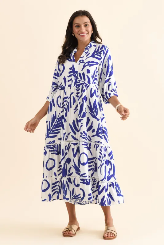 Lillian Blue Leaf Tier Dress sold by Blue Bungalow