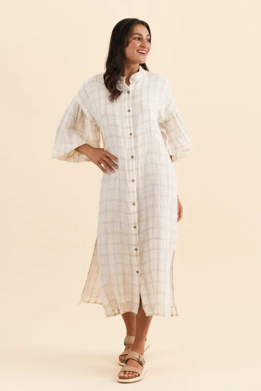 Rowena Ivory Check Linen Dress sold by Blue Bungalow