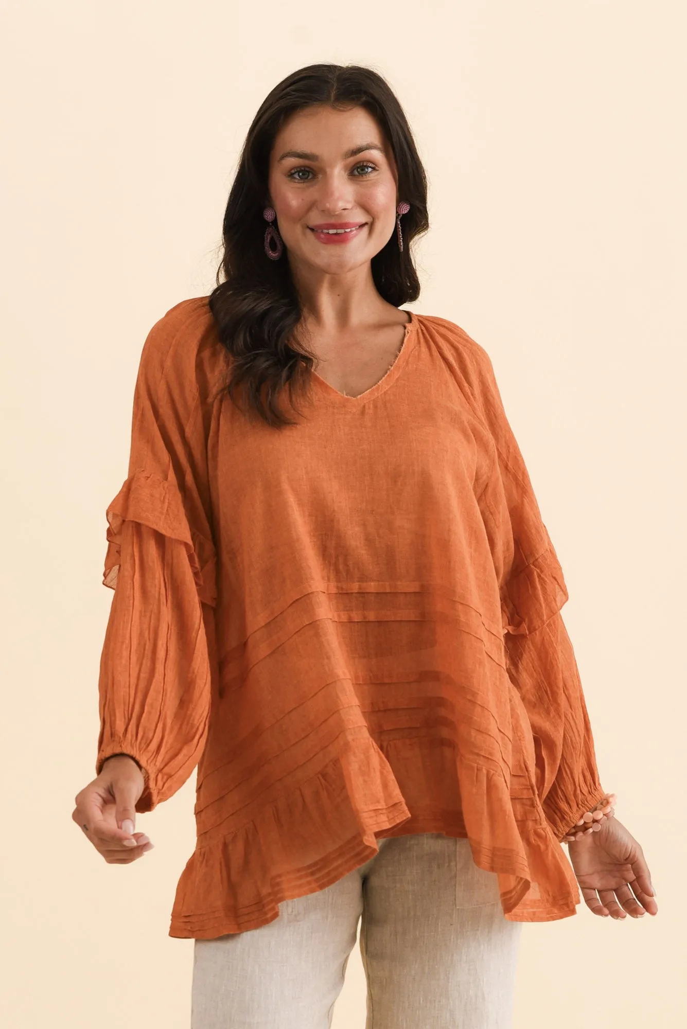Valencia Orange Cotton Frill Top sold by Blue Bungalow