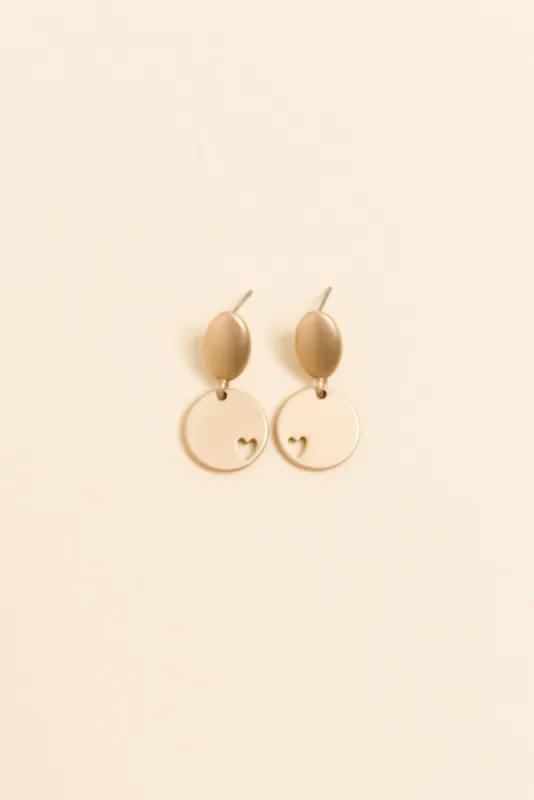 Elsa Gold Heart Disc Earrings sold by Blue Bungalow