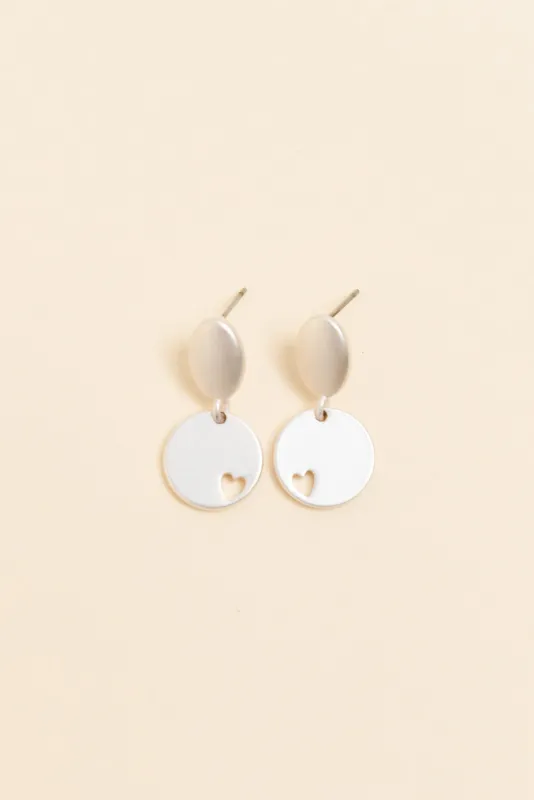 Elsa Silver Heart Disc Earrings sold by Blue Bungalow