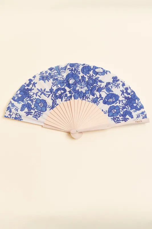 Regal Blue Floral Hand Fan sold by Blue Bungalow
