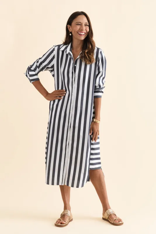 Andreas Navy Stripe Cotton Shirt Dress sold by Blue Bungalow