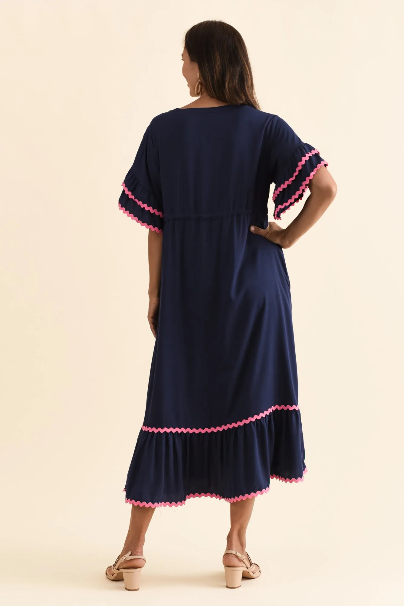 Rosemarie Navy Contrast Frill Dress sold by Blue Bungalow product image thumbnail 4