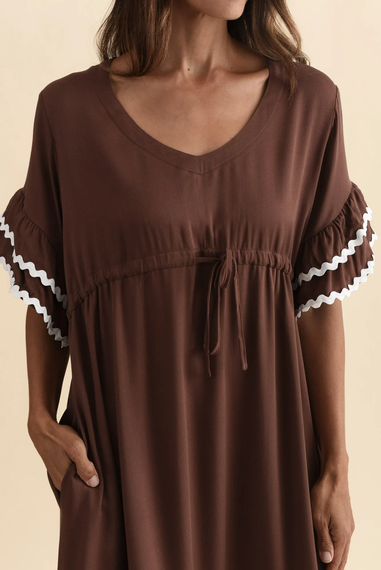 Rosemarie Chocolate Contrast Frill Dress sold by Blue Bungalow product image thumbnail 5