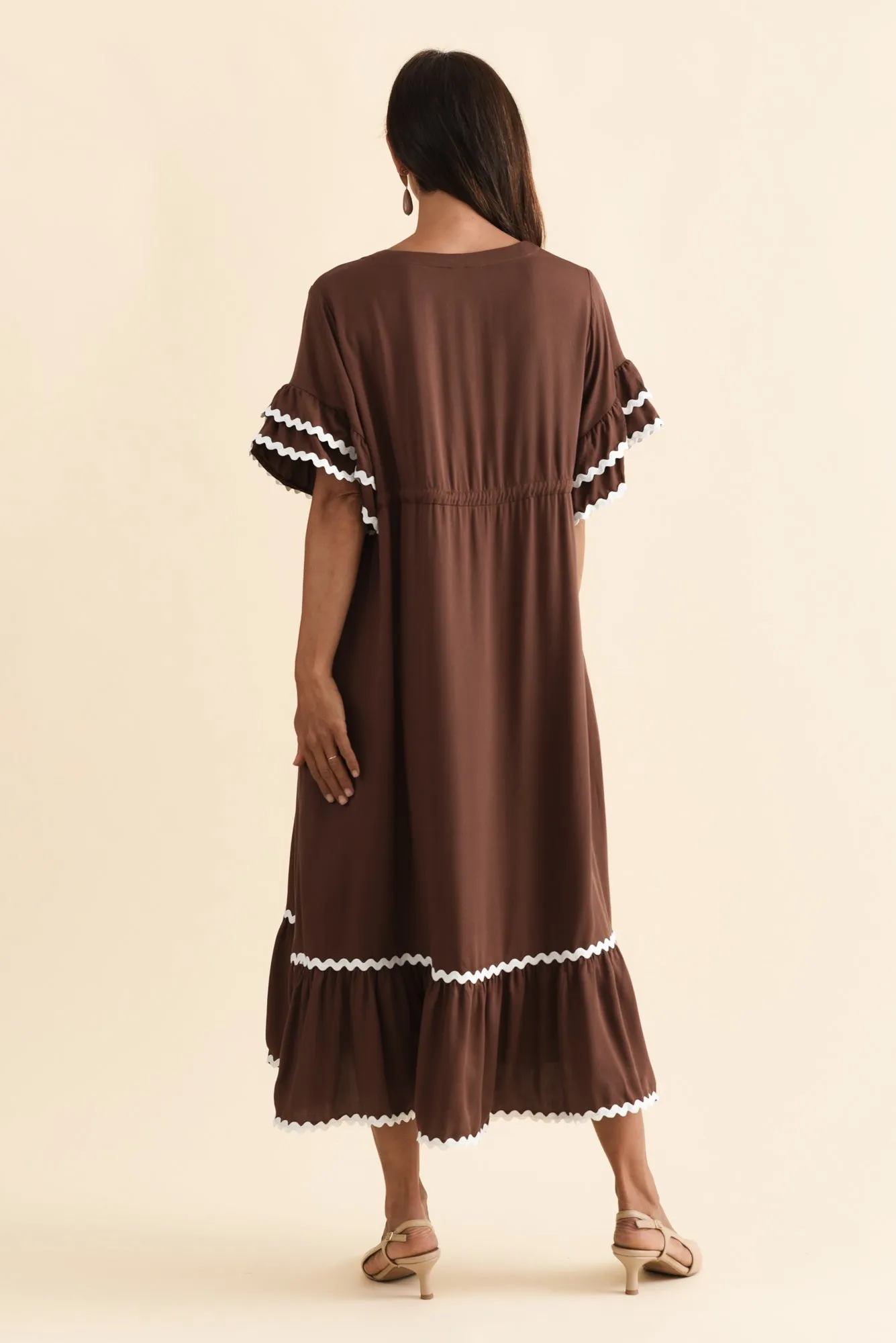 Rosemarie Chocolate Contrast Frill Dress sold by Blue Bungalow product image thumbnail 4