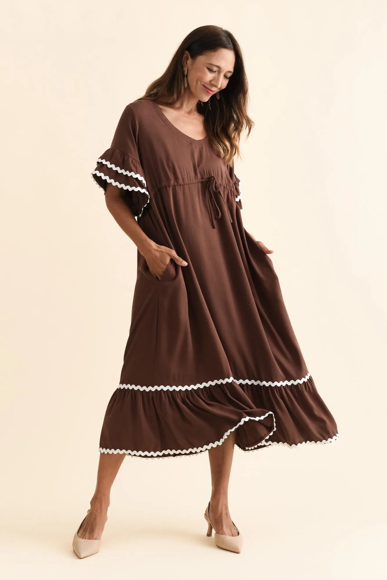 Rosemarie Chocolate Contrast Frill Dress sold by Blue Bungalow product image thumbnail 2