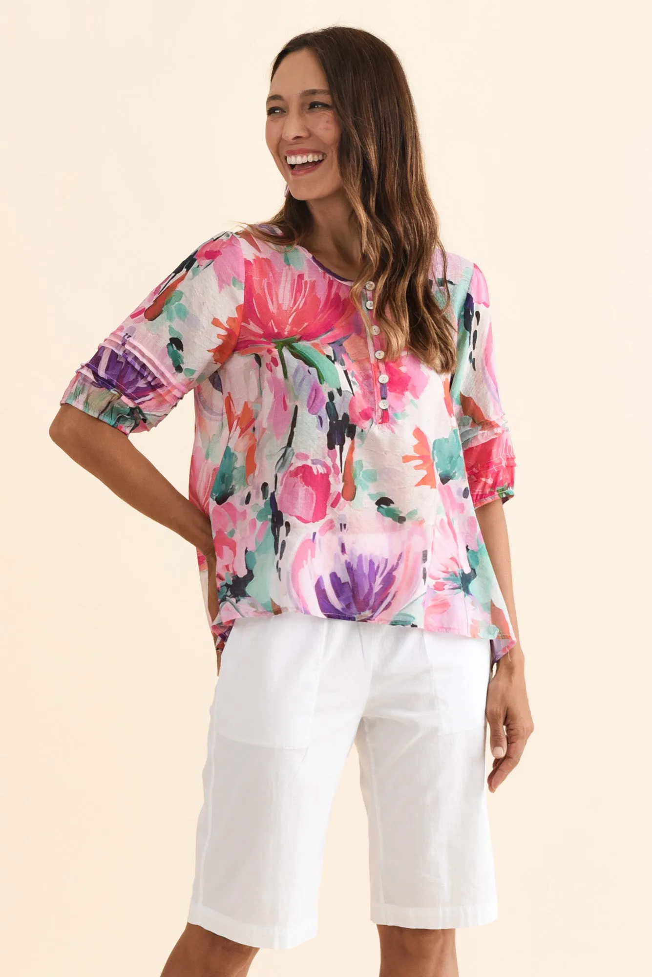 Paden Pink Floral Button Top sold by Blue Bungalow