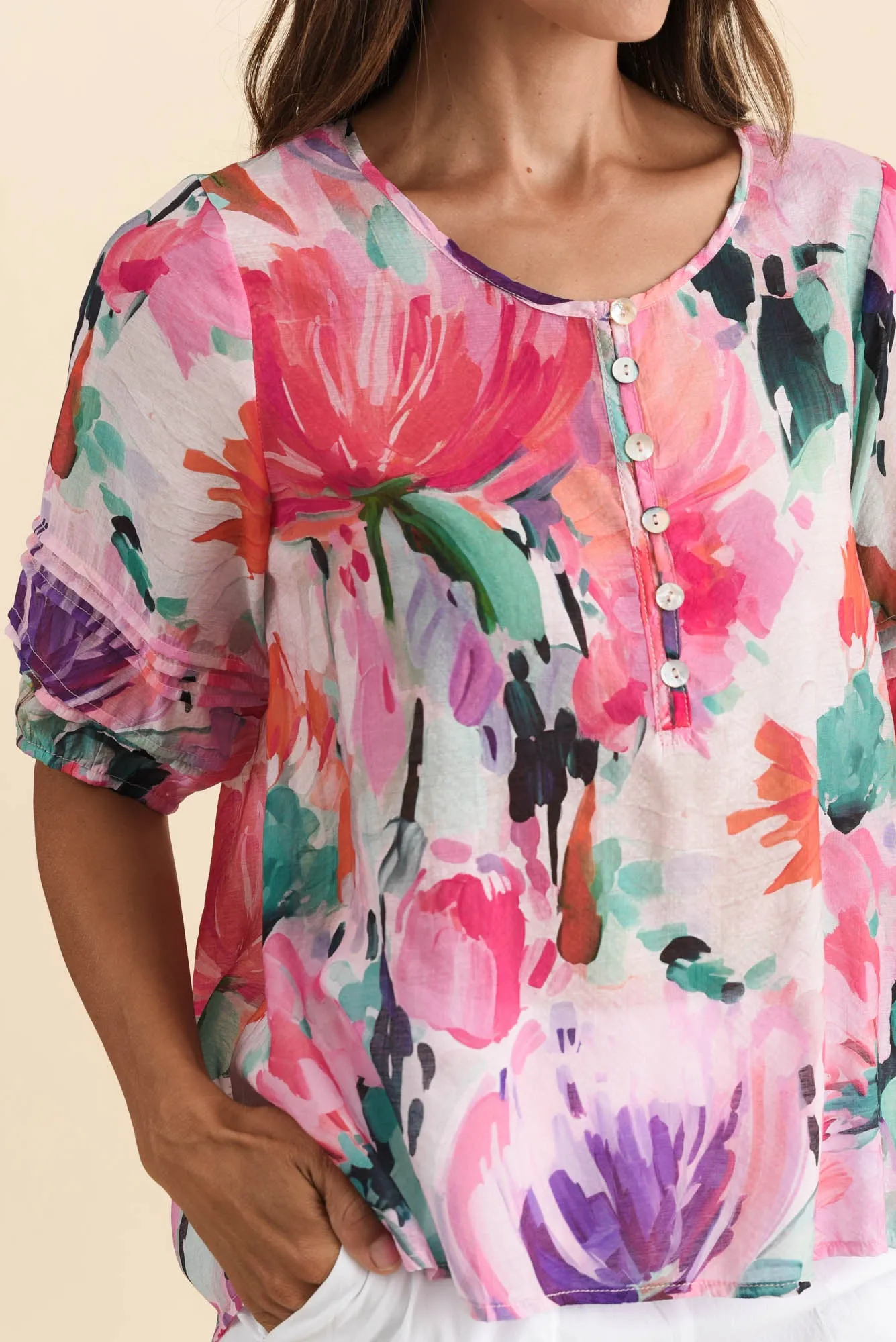 Paden Pink Floral Button Top sold by Blue Bungalow product image thumbnail 5