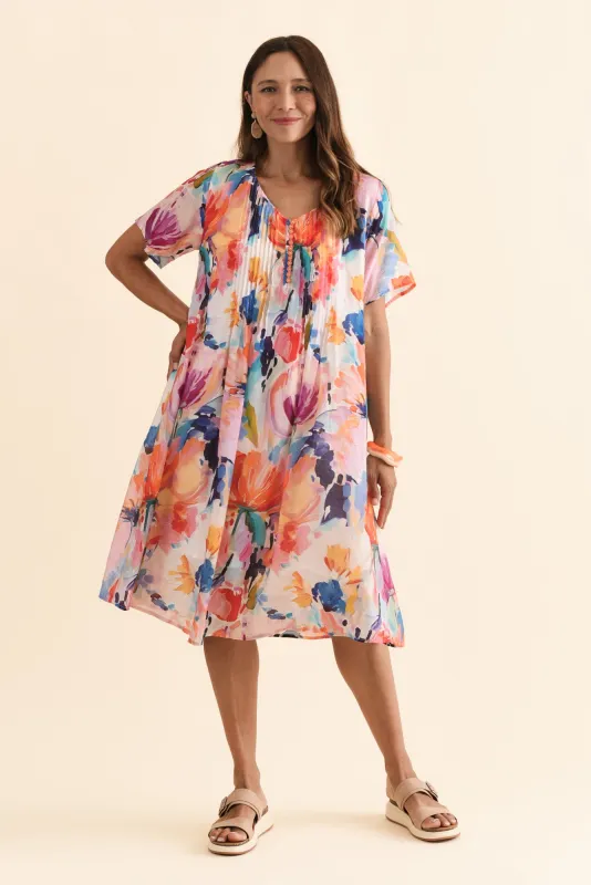 Debbie Orange Floral Pleated Dress sold by Blue Bungalow