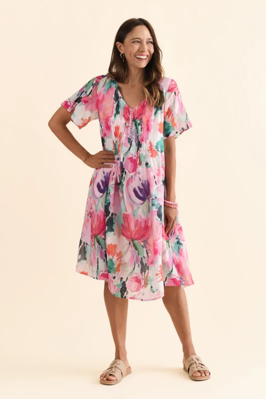Debbie Pink Floral Pleated Dress sold by Blue Bungalow