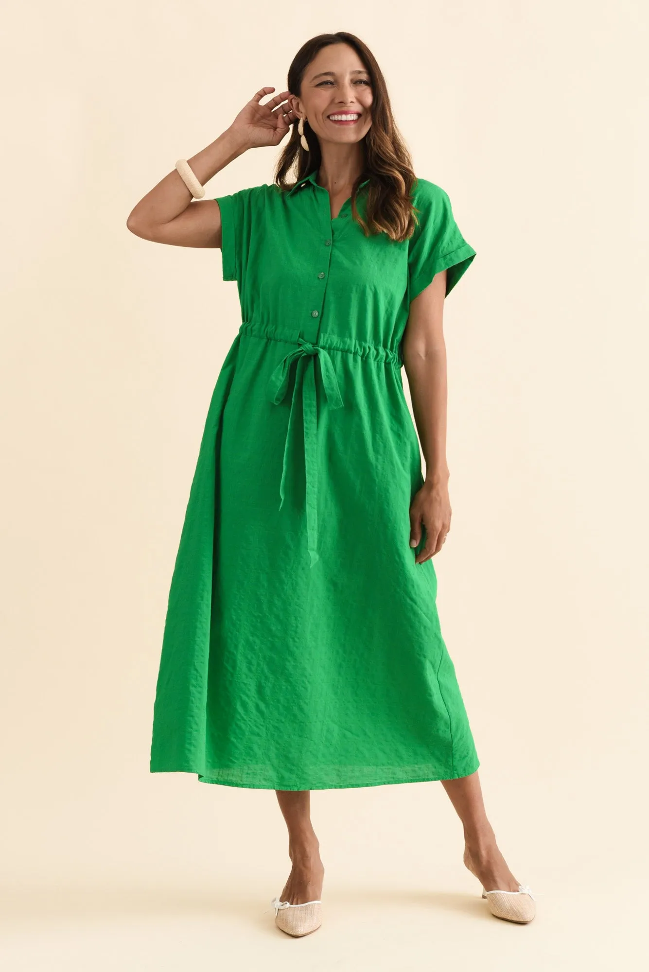 Brydie Green Check Cotton Blend Dress sold by Blue Bungalow product image thumbnail 2