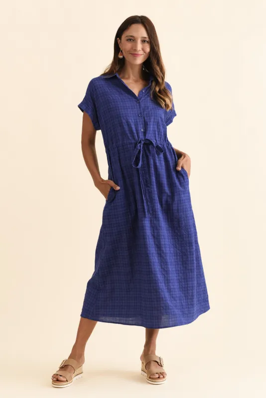 Brydie Cobalt Check Cotton Blend Dress sold by Blue Bungalow