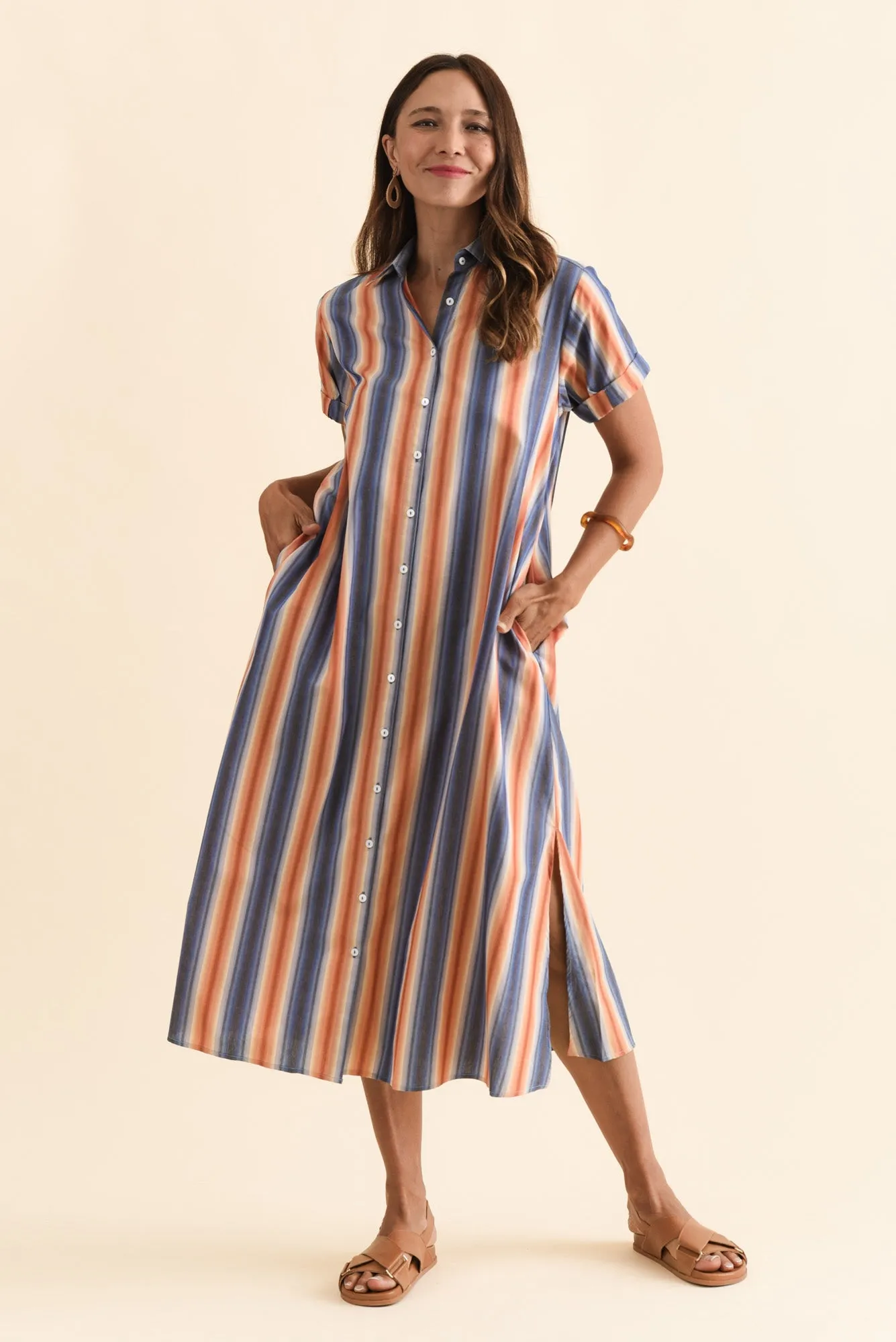 Deirdre Blue Stripe Cotton Tie Dress sold by Blue Bungalow