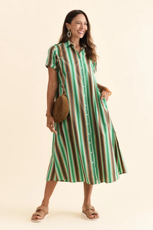 Deirdre Green Stripe Cotton Tie Dress sold by Blue Bungalow