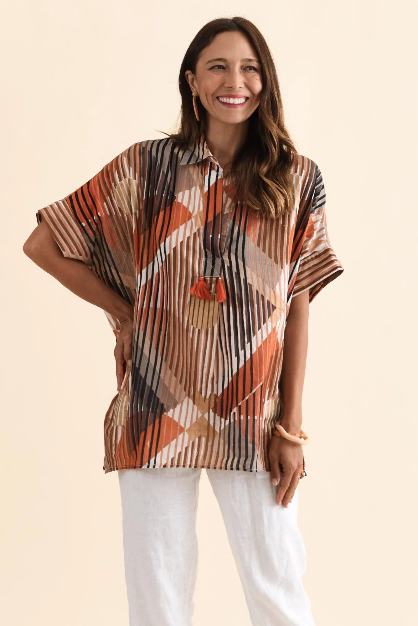 Kairi Brown Abstract Cotton Top sold by Blue Bungalow