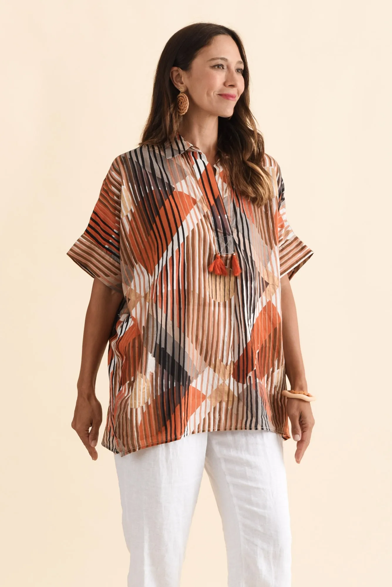 Kairi Brown Abstract Cotton Top sold by Blue Bungalow product image thumbnail 3