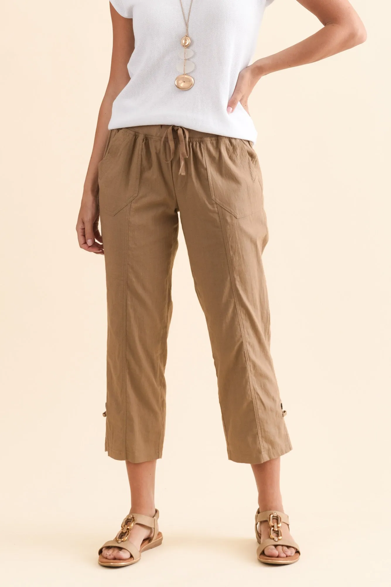 Lindsay Taupe 7/8 Cargo Pants sold by Blue Bungalow