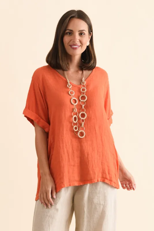 Oversized Anna Orange Linen Tee sold by Blue Bungalow