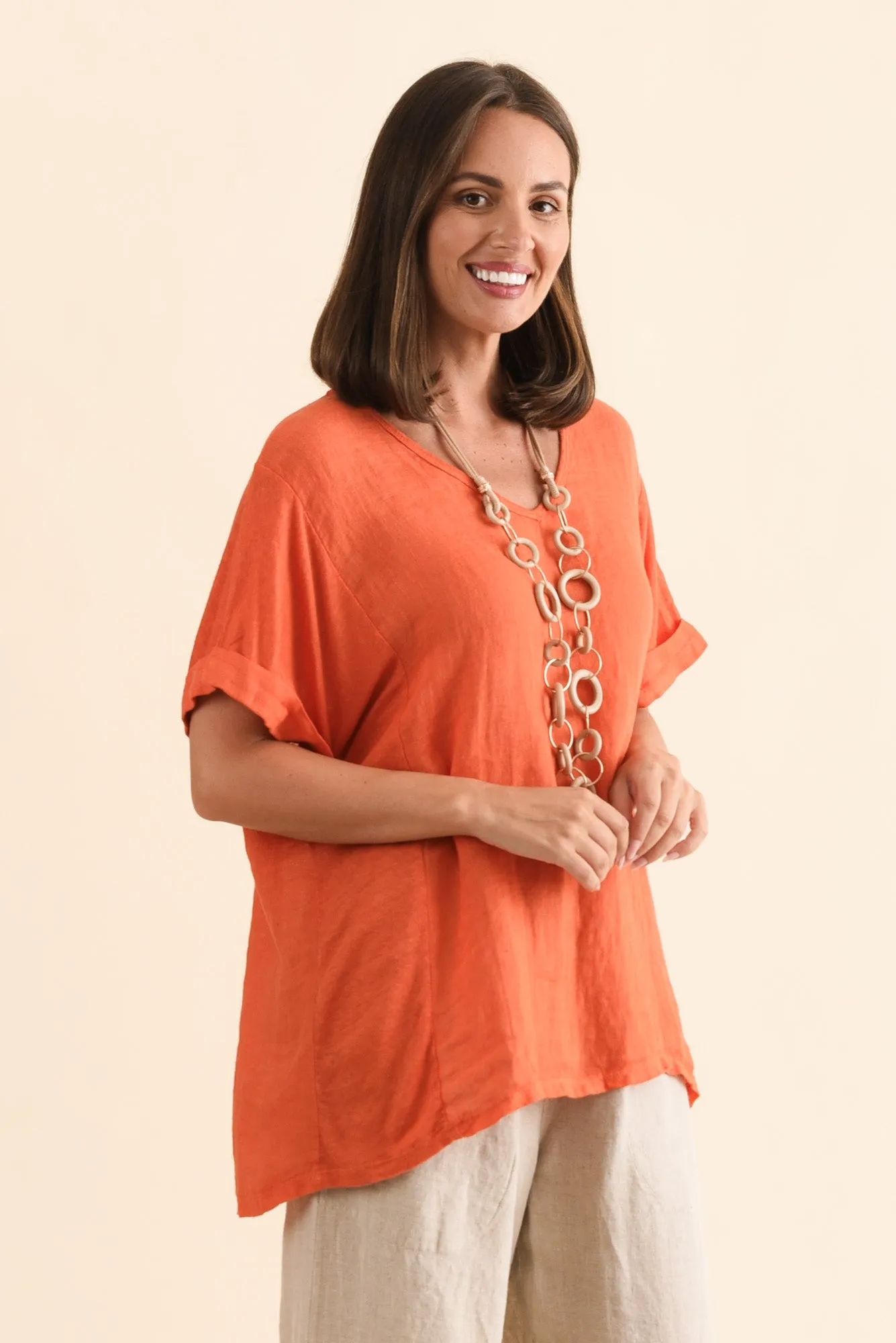 Oversized Anna Orange Linen Tee sold by Blue Bungalow product image thumbnail 3