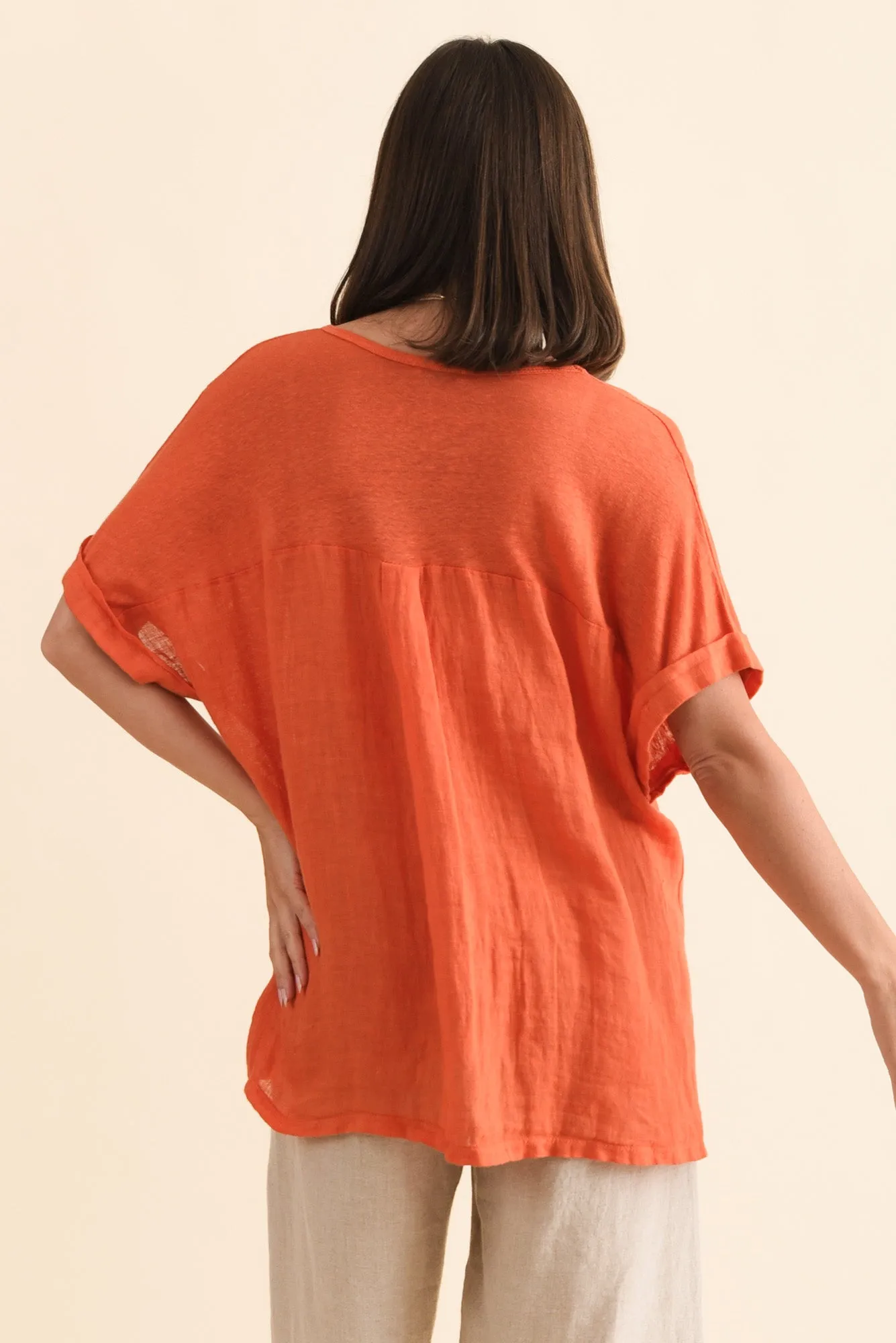Oversized Anna Orange Linen Tee sold by Blue Bungalow product image thumbnail 4