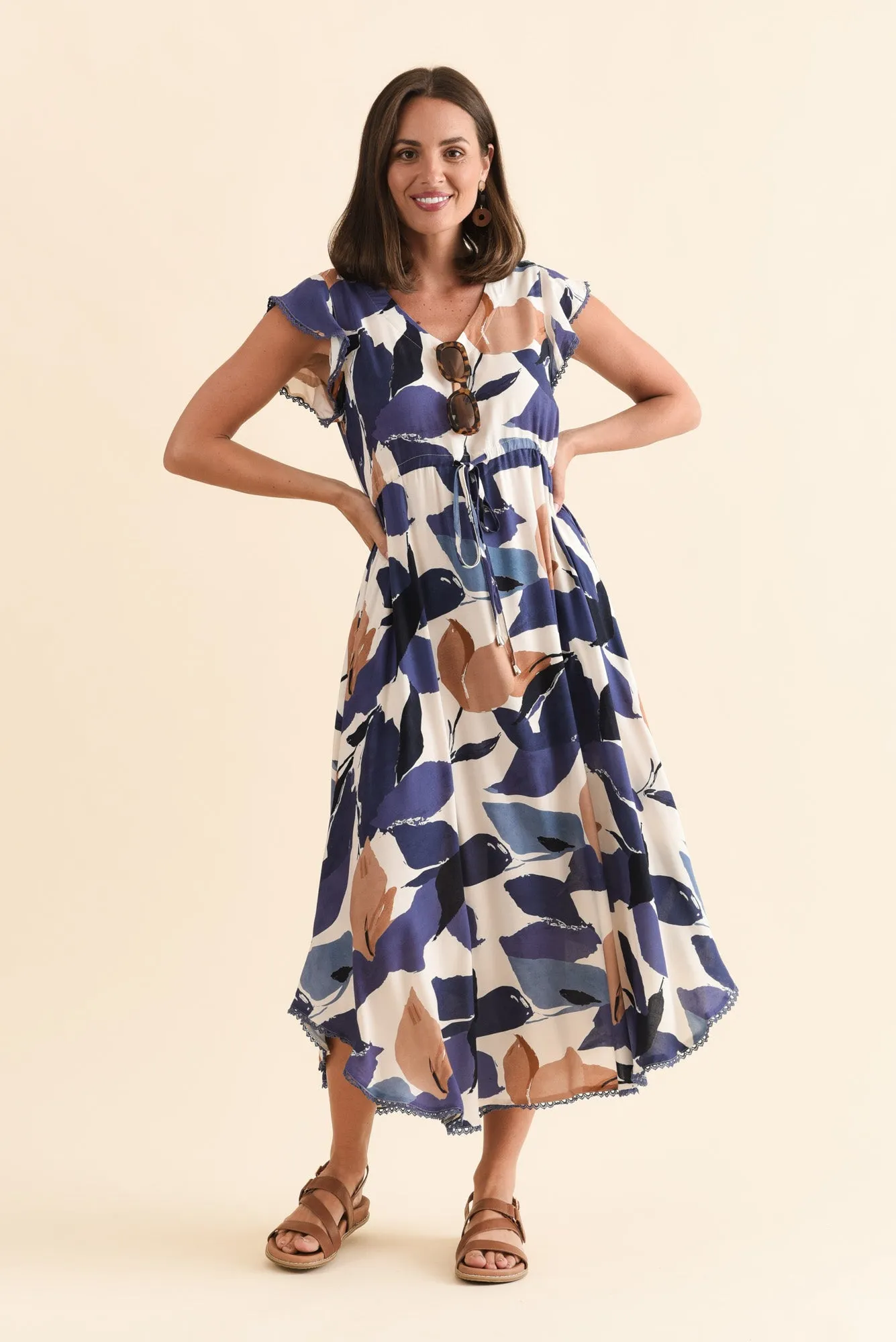 Libby Blue Leaf Midi Dress sold by Blue Bungalow